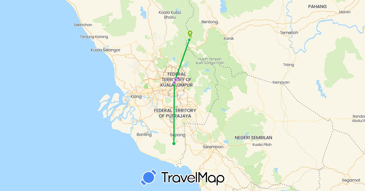 TravelMap itinerary: driving, bus, train, electric vehicle in Malaysia (Asia)